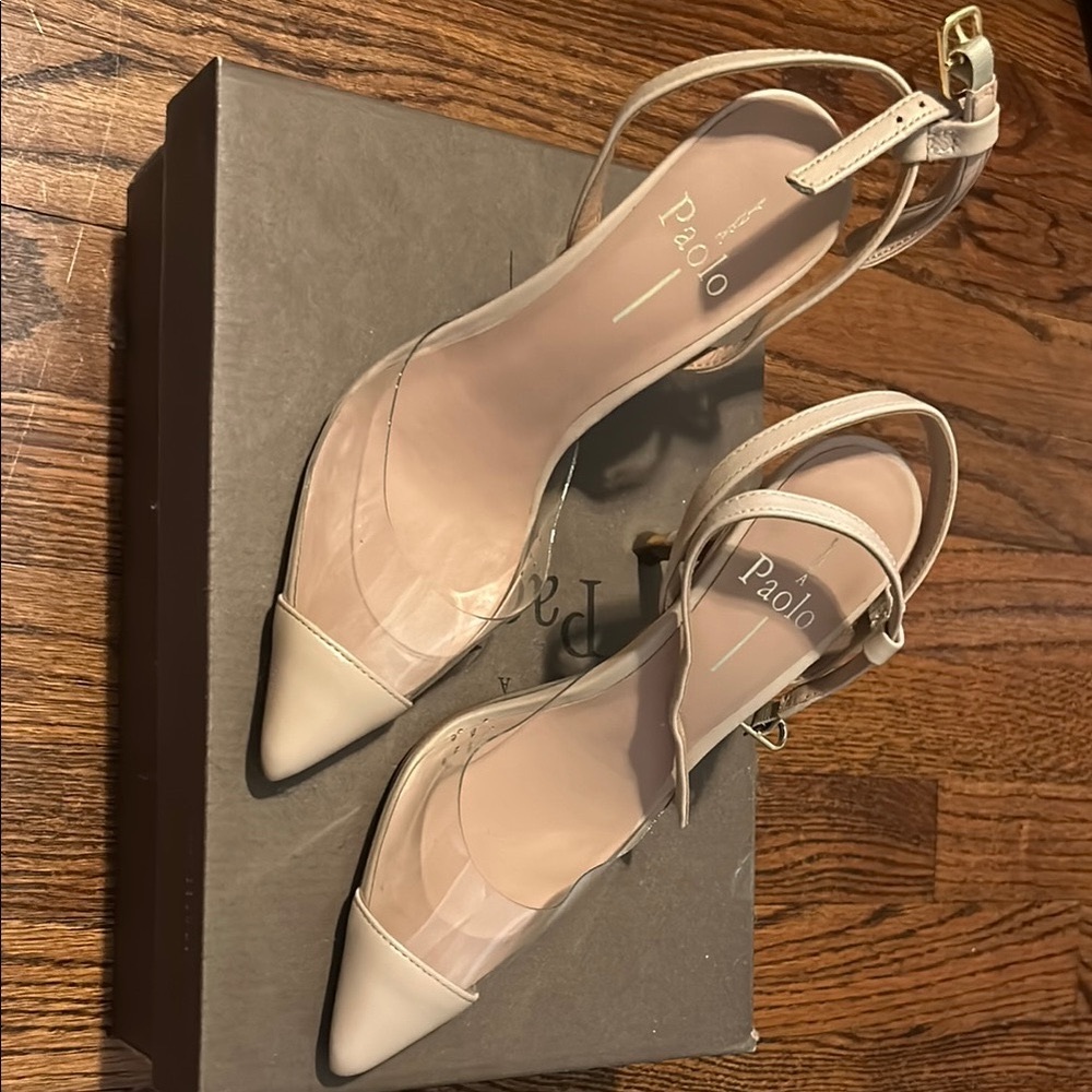 Paolo Cream Heels with Slingback Style and Pointed Toe